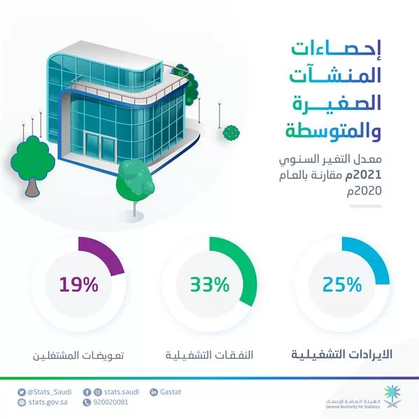 "الإحصاء": إيرادات المنشآت الصغيرة والمتوسطة تقفز 25% في 2021