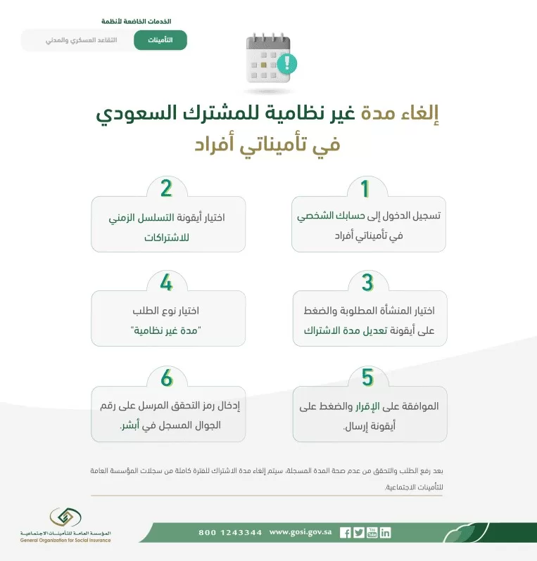 التأمينات: 6 خطوات لإلغاء مدة غير نظامية للمشترك السعودي