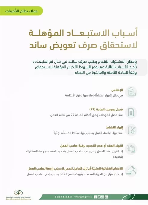 التأمينات: 6 حالات لصرف معاش ساند للمستبعدين من العمل
