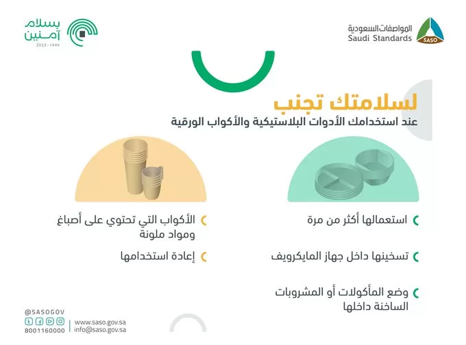 "المواصفات": 5 أمور يجب تجنّبها عند استخدام الأدوات البلاستيكية والورقية