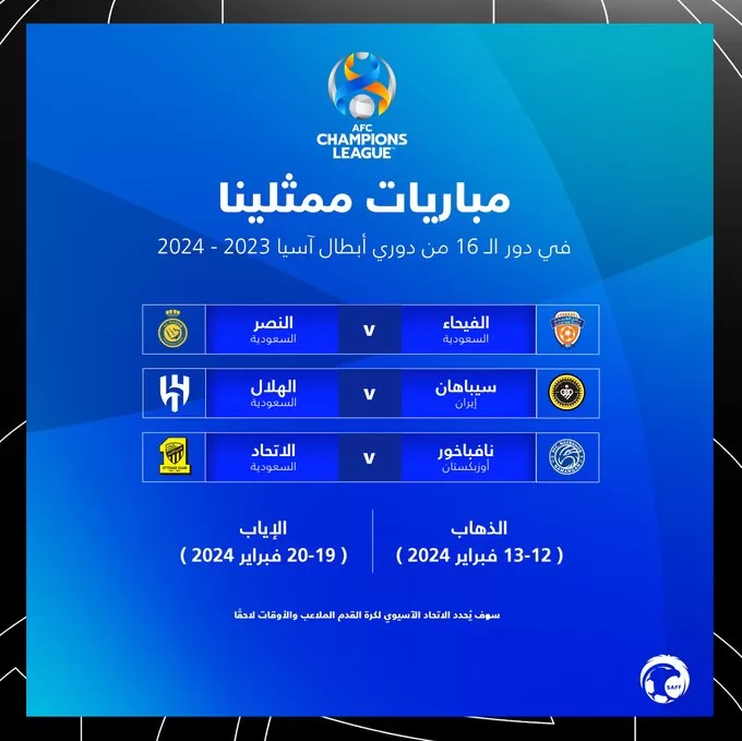 "أبطال آسيا" .. مواجهة سعودية خالصة بين النصر والفيحاء .. والهلال والاتحاد يصطدمان بـ سباهان ونافباخور