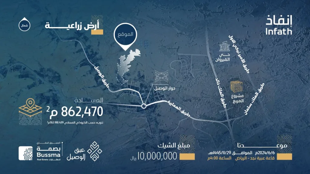 أرض زراعية للبيع بمزاد عبق الوصيل
