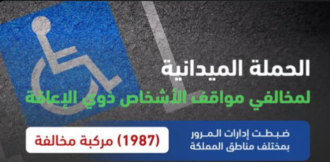 المرور: ضبط 1987 مركبة مخالفة وقف أصحابها بأماكن ذوي الإعاقة