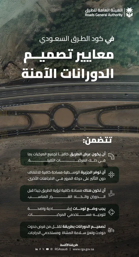 "هيئة الطرق" تكشف معايير تصميم "الدورانات" الآمنة