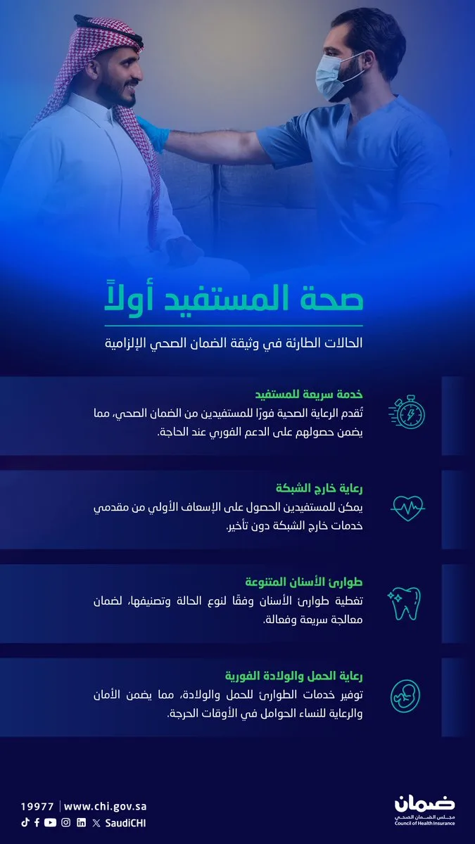 تعرف على تغطية الحالات الطارئة في وثيقة الضمان الصحي الإلزامية