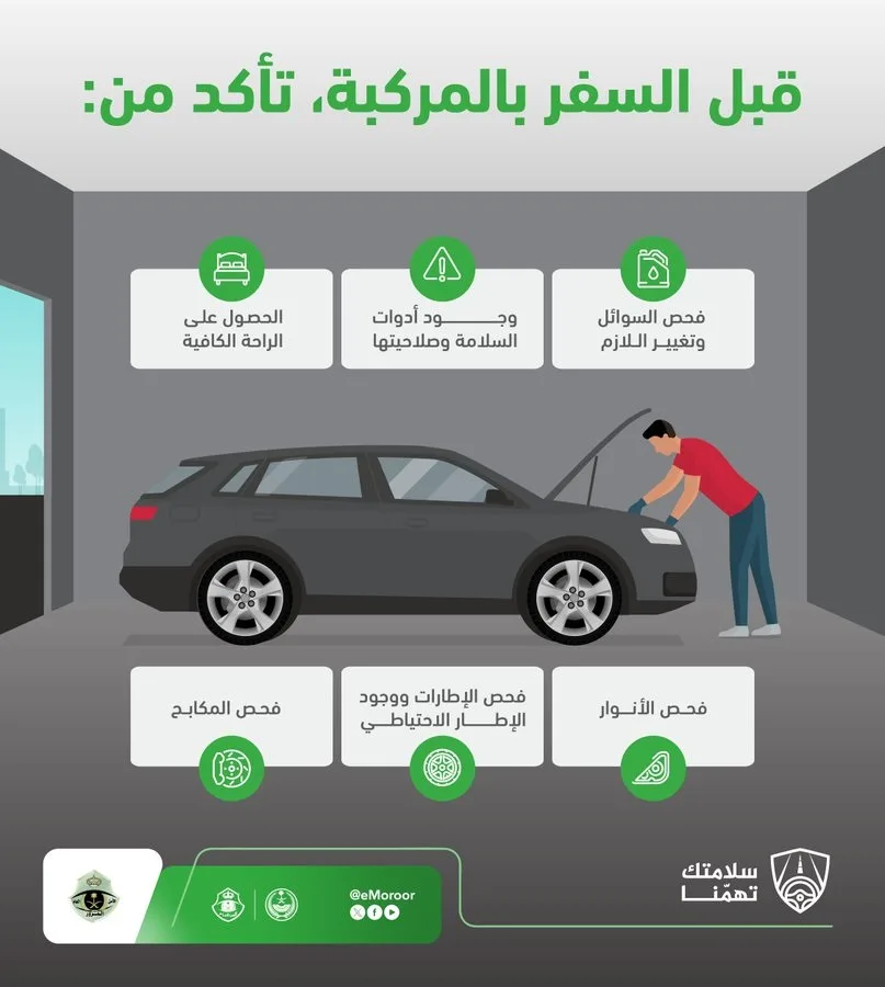 المرور: 6 متطلبات يجب التأكد منها قبل السفر بالمركبة