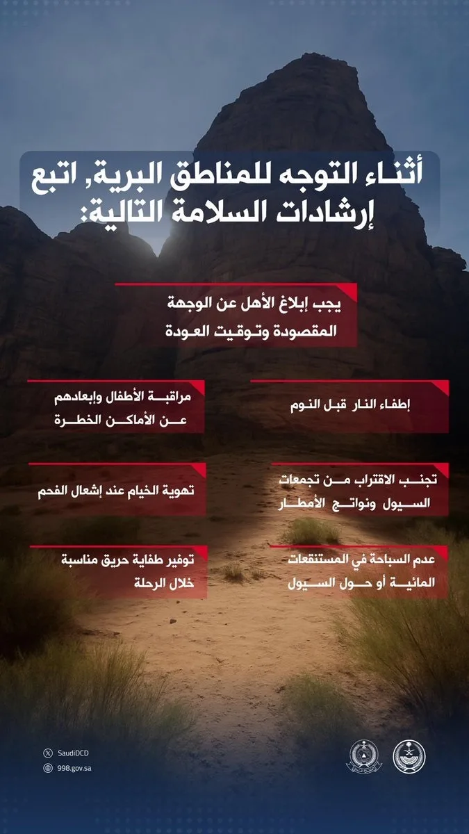 «الدفاع المدني»: 7 إرشادات للسلامة أثناء التنزه