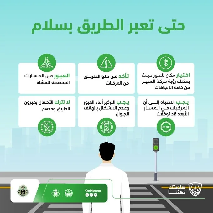 6 إرشادات من «المرور» لعبور الطريق بسلامة