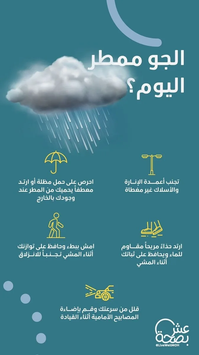 الطقس الماطر تحت المجهر الصحي.. كيف تحمي نفسك وفق إرشادات وزارة الصحة؟