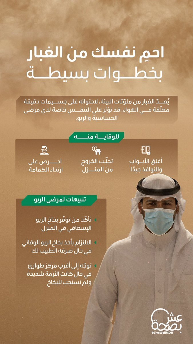 «الصحة»: 3 خطوات للوقاية من تأثير الغبار على الجهاز التنفسي
