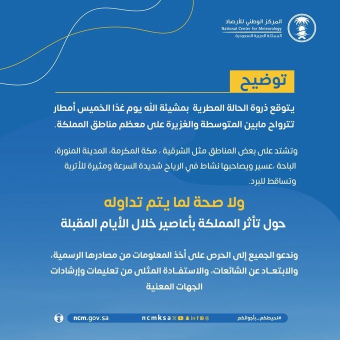 «الأرصاد»: لا أعاصير على المملكة خلال الأيام القادمة