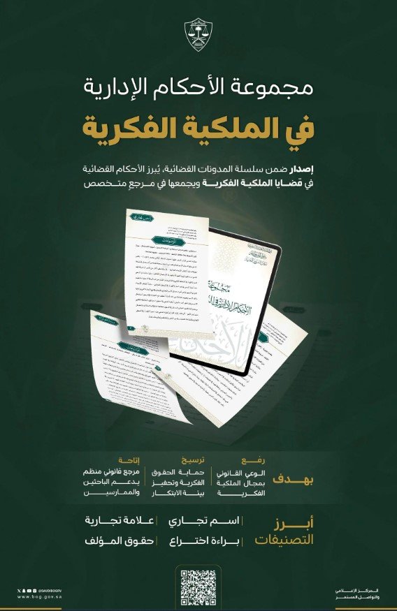 ديوان المظالم يعلن عن مجموعة جديدة من الأحكام الإدارية في الملكية الفكرية