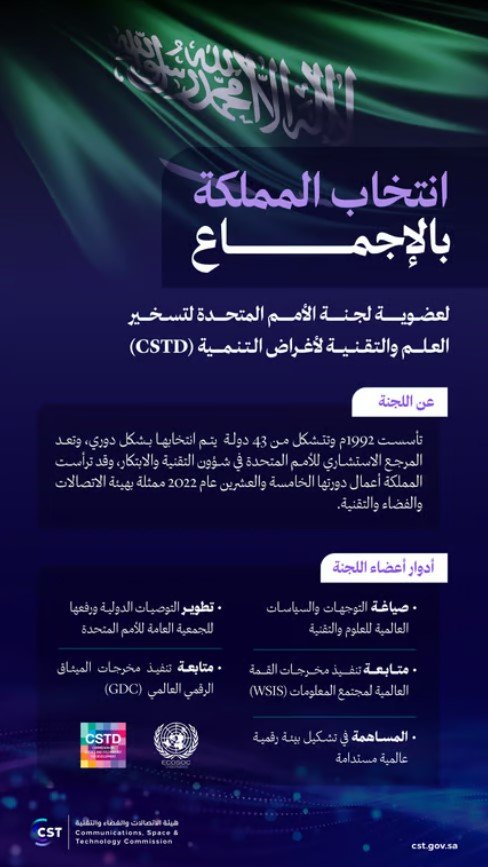 انتخاب المملكة لعضوية لجنة تسخير العلم والتقنية بالأمم المتحدة 2027-2030 يعزز ريادتها في الابتكار والتنمية