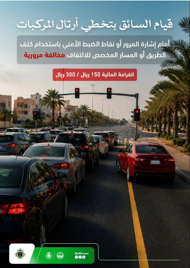 المرور يحذر من تخطي أرتال السيارات أمام الإشارات ونقاط الضبط